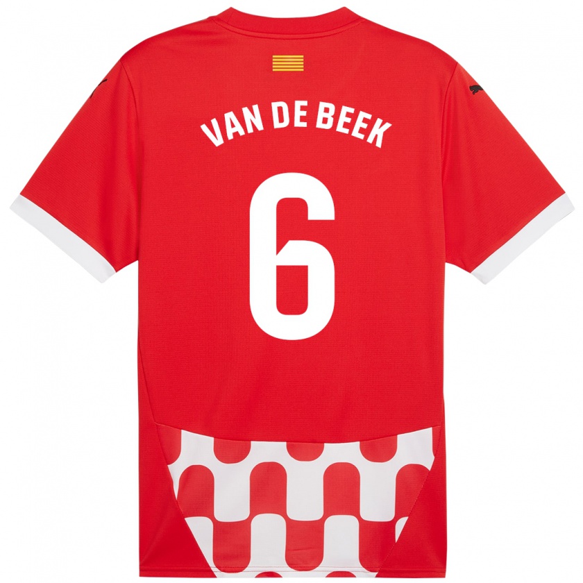 Kandiny Enfant Maillot Donny Van De Beek #6 Rouge Blanc Tenues Domicile 2024/25 T-Shirt