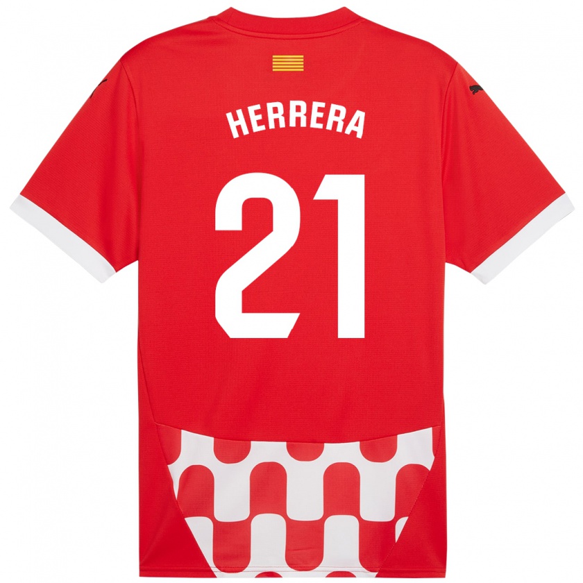 Kandiny Enfant Maillot Yangel Herrera #21 Rouge Blanc Tenues Domicile 2024/25 T-Shirt