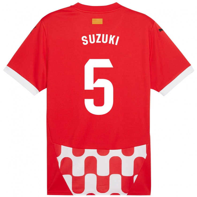 Kandiny Enfant Maillot Wadi Ibrahim Suzuki #5 Rouge Blanc Tenues Domicile 2024/25 T-Shirt