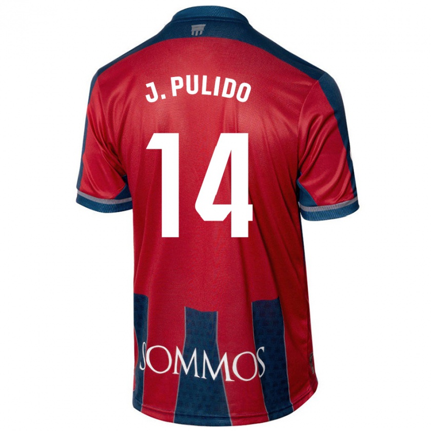 Kandiny Enfant Maillot Jorge Pulido #14 Rouge Bleu Tenues Domicile 2024/25 T-Shirt