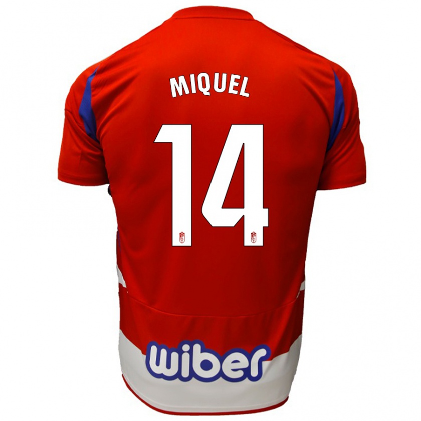 Kandiny Enfant Maillot Ignasi Miquel #14 Rouge Blanc Bleu Tenues Domicile 2024/25 T-Shirt