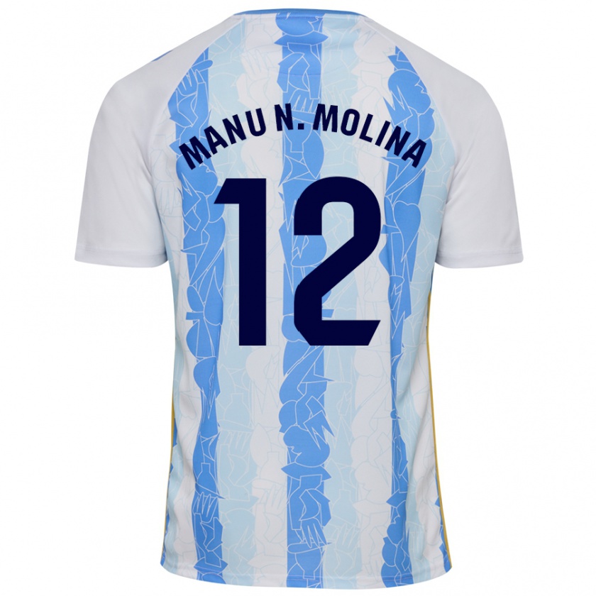 Kandiny Enfant Maillot Manu Molina #12 Blanc Bleu Tenues Domicile 2024/25 T-Shirt