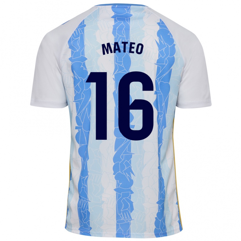 Kandiny Enfant Maillot Ángel Mateo #16 Blanc Bleu Tenues Domicile 2024/25 T-Shirt