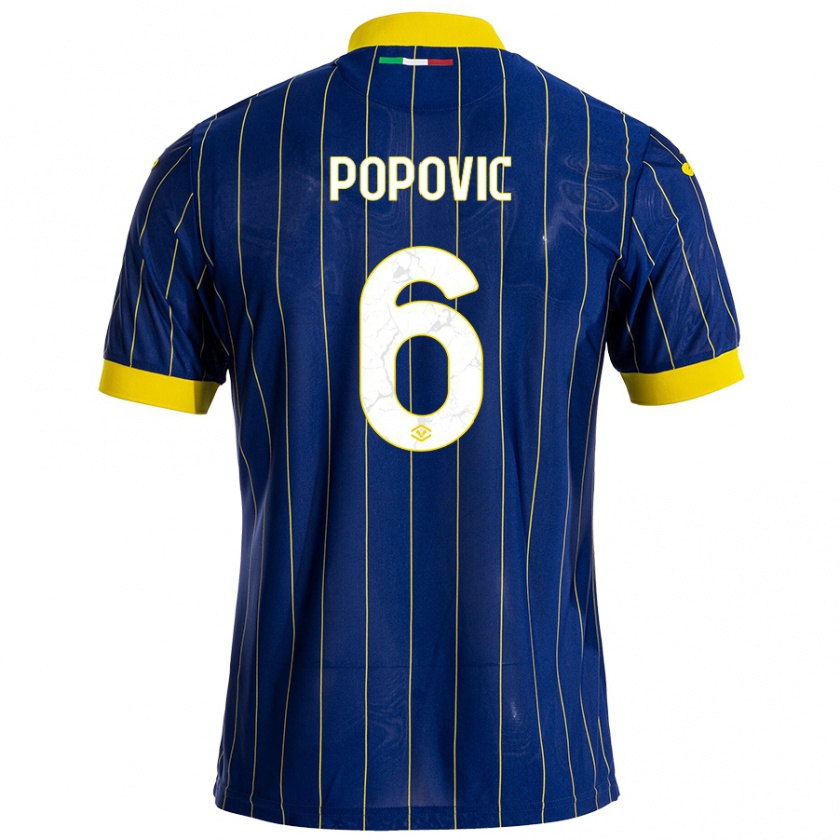 Kandiny Enfant Maillot Andrej Popovic #6 Bleu Jaune Tenues Domicile 2024/25 T-Shirt