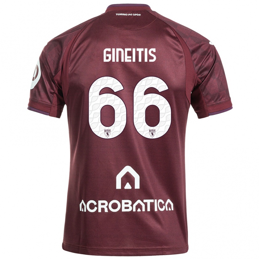 Kandiny Enfant Maillot Gvidas Gineitis #66 Bordeaux Blanc Tenues Domicile 2024/25 T-Shirt