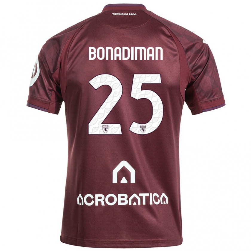 Kandiny Enfant Maillot Matteo Bonadiman #25 Bordeaux Blanc Tenues Domicile 2024/25 T-Shirt