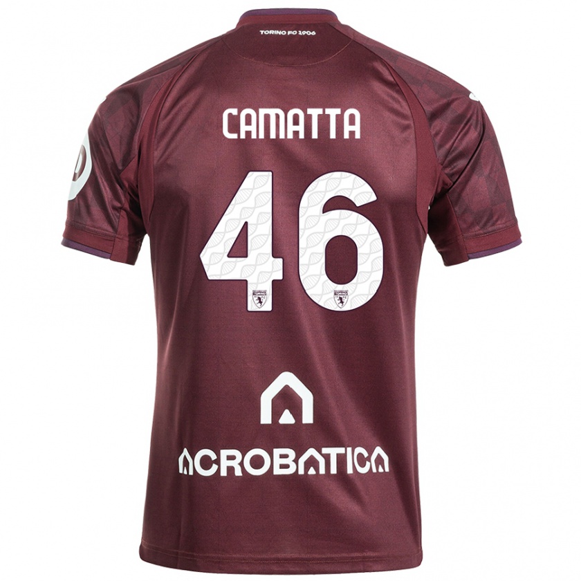 Kandiny Enfant Maillot Alessandro Camatta #46 Bordeaux Blanc Tenues Domicile 2024/25 T-Shirt