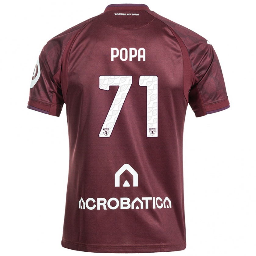 Kandiny Enfant Maillot Mihai Popa #71 Bordeaux Blanc Tenues Domicile 2024/25 T-Shirt