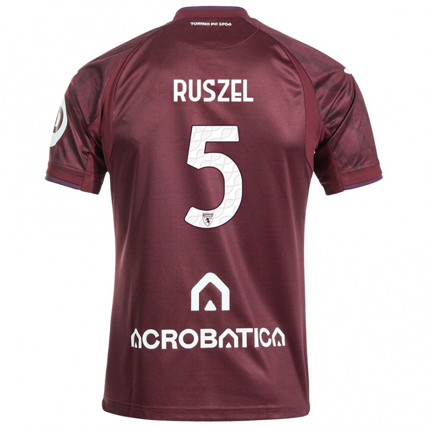 Kandiny Enfant Maillot Marcel Ruszel #5 Bordeaux Blanc Tenues Domicile 2024/25 T-Shirt