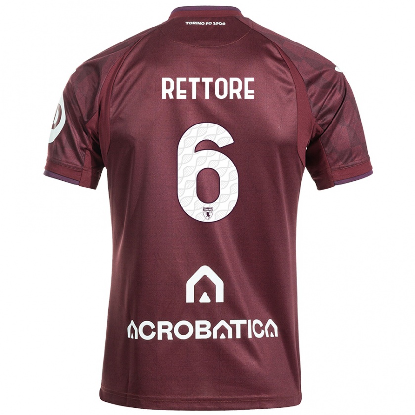 Kandiny Enfant Maillot Mirko Rettore #6 Bordeaux Blanc Tenues Domicile 2024/25 T-Shirt