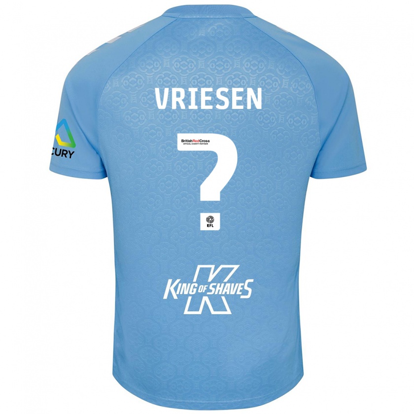 Kandiny Enfant Maillot Fabian Vriesen #0 Bleu Blanc Tenues Domicile 2024/25 T-Shirt