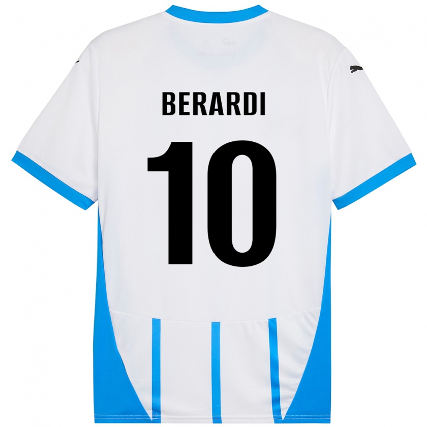 Kandiny Enfant Maillot Domenico Berardi #10 Blanc Bleu Tenues Extérieur 2024/25 T-Shirt