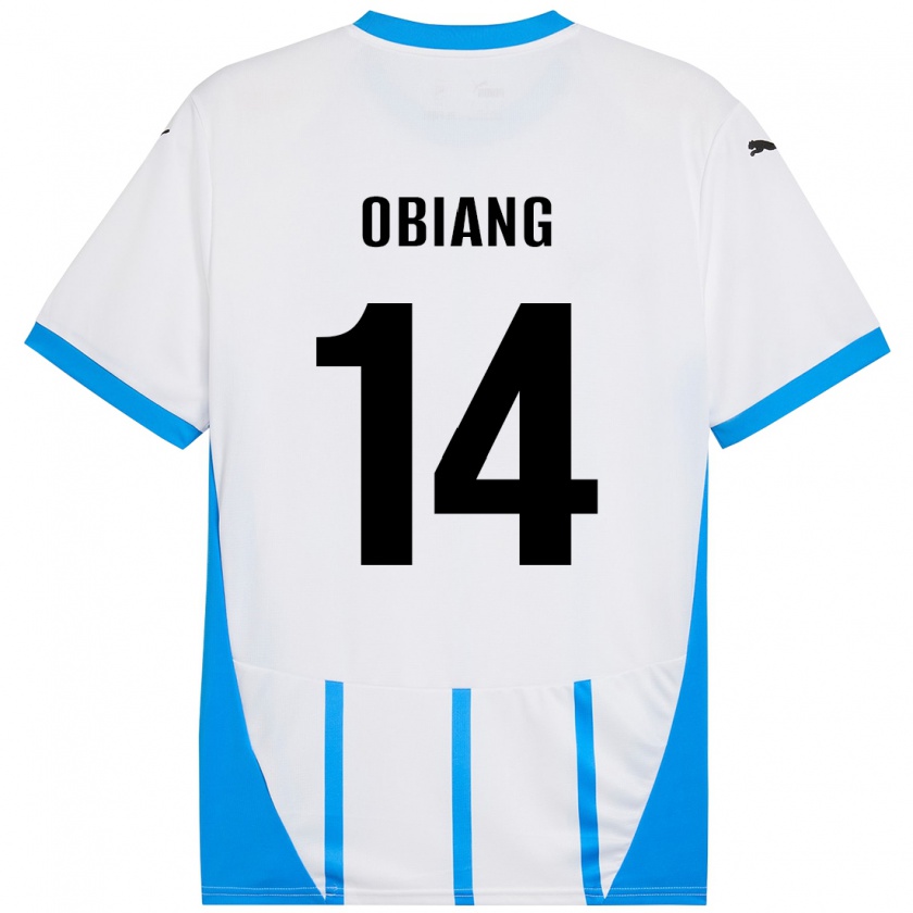 Kandiny Enfant Maillot Pedro Obiang #14 Blanc Bleu Tenues Extérieur 2024/25 T-Shirt