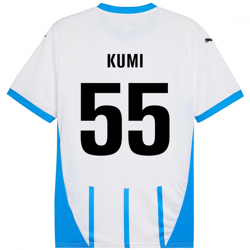 Kandiny Enfant Maillot Justin Kumi #55 Blanc Bleu Tenues Extérieur 2024/25 T-Shirt