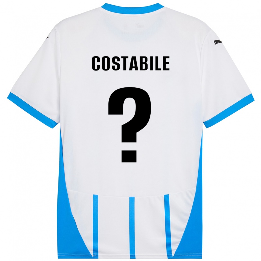 Kandiny Enfant Maillot Cristian Costabile #0 Blanc Bleu Tenues Extérieur 2024/25 T-Shirt