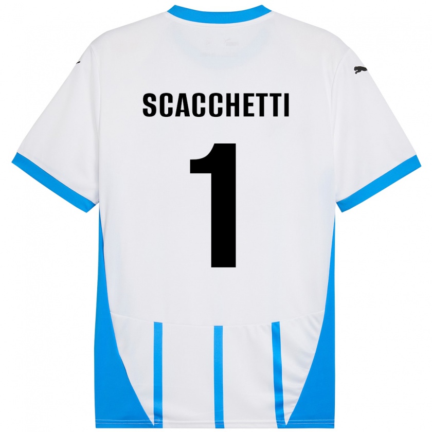 Kandiny Enfant Maillot Alessandro Scacchetti #1 Blanc Bleu Tenues Extérieur 2024/25 T-Shirt