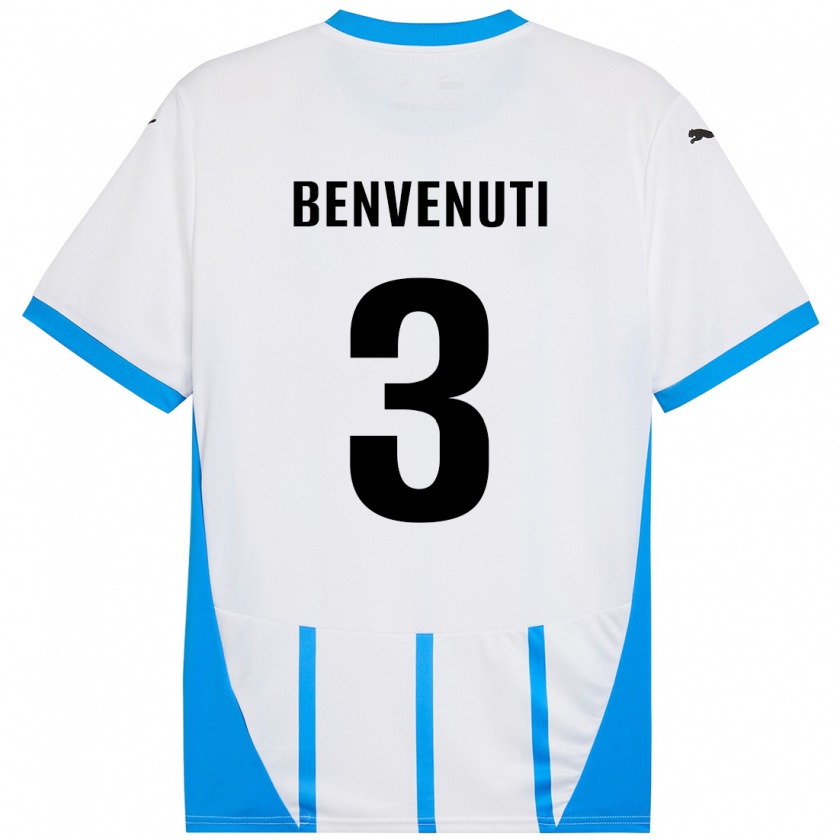 Kandiny Enfant Maillot Tommaso Benvenuti #3 Blanc Bleu Tenues Extérieur 2024/25 T-Shirt