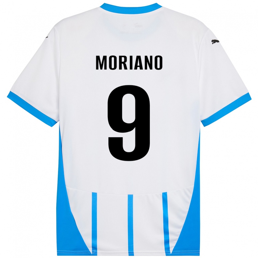 Kandiny Enfant Maillot Andrea Moriano #9 Blanc Bleu Tenues Extérieur 2024/25 T-Shirt