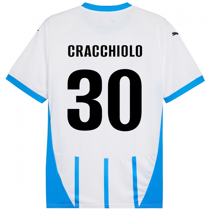 Kandiny Enfant Maillot Leonardo Cracchiolo #30 Blanc Bleu Tenues Extérieur 2024/25 T-Shirt