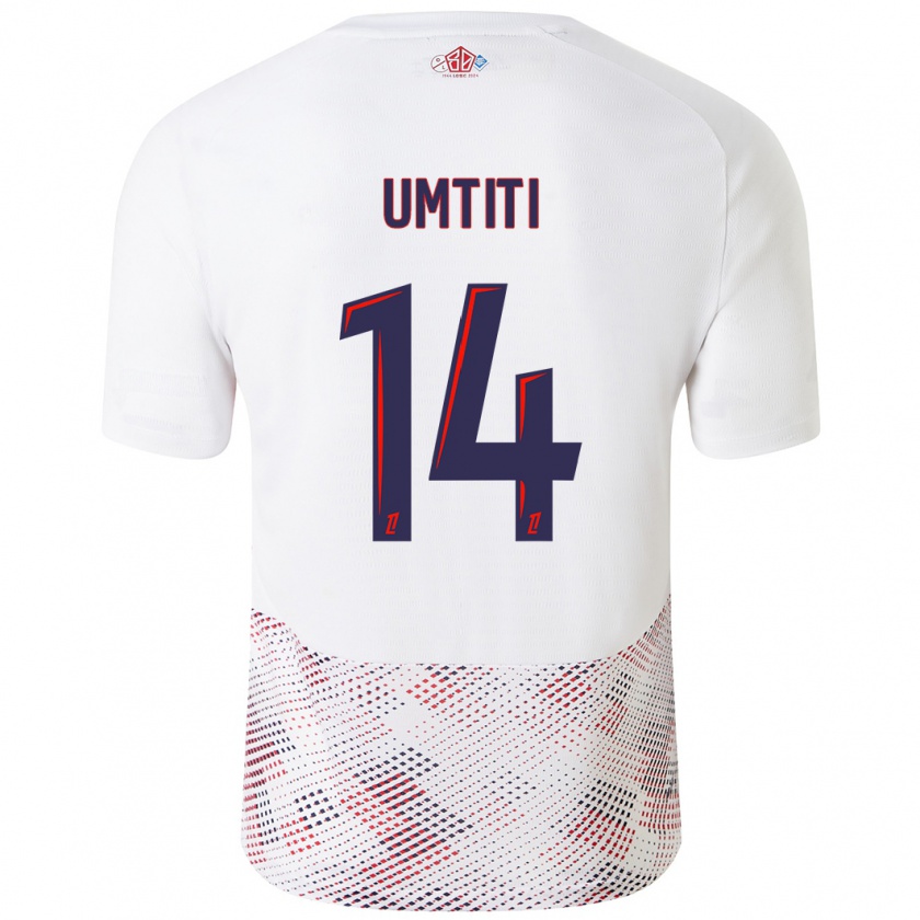 Kandiny Enfant Maillot Samuel Umtiti #14 Blanc Bleu Royal Tenues Extérieur 2024/25 T-Shirt