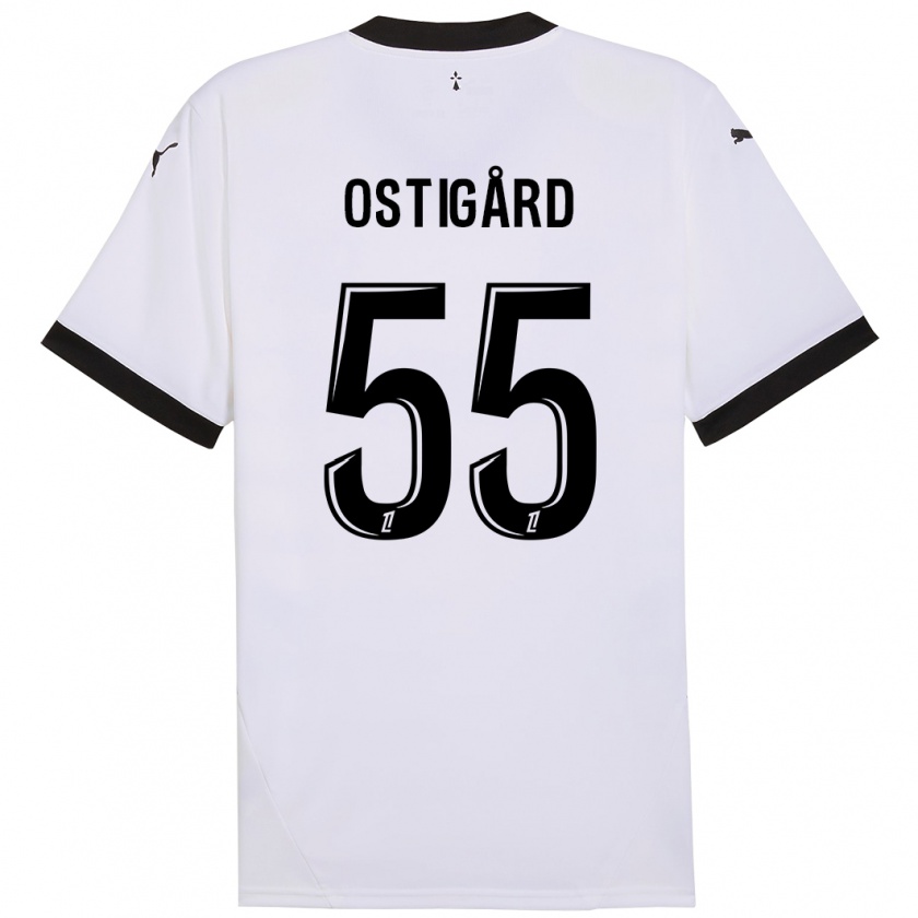 Kandiny Enfant Maillot Leo Østigård #55 Blanc Noir Tenues Extérieur 2024/25 T-Shirt