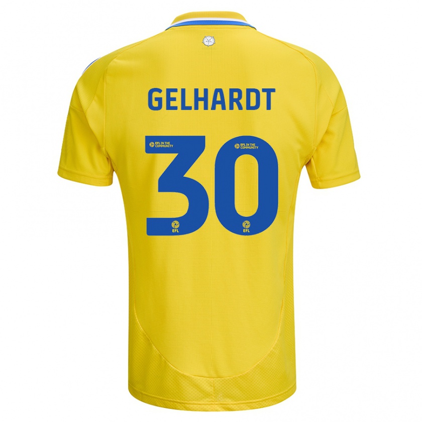 Kandiny Enfant Maillot Joe Gelhardt #30 Jaune Bleu Tenues Extérieur 2024/25 T-Shirt