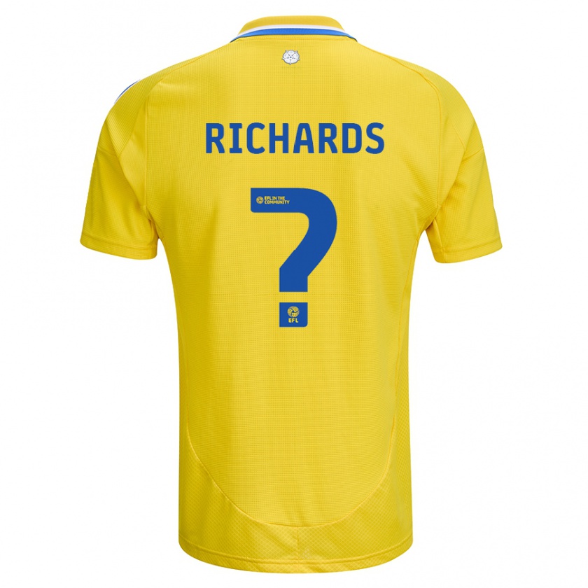 Kandiny Enfant Maillot Joe Richards #0 Jaune Bleu Tenues Extérieur 2024/25 T-Shirt