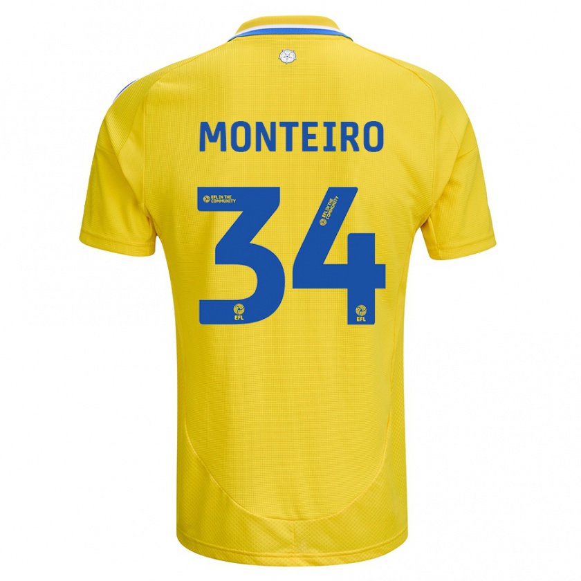 Kandiny Enfant Maillot Diogo Monteiro #34 Jaune Bleu Tenues Extérieur 2024/25 T-Shirt