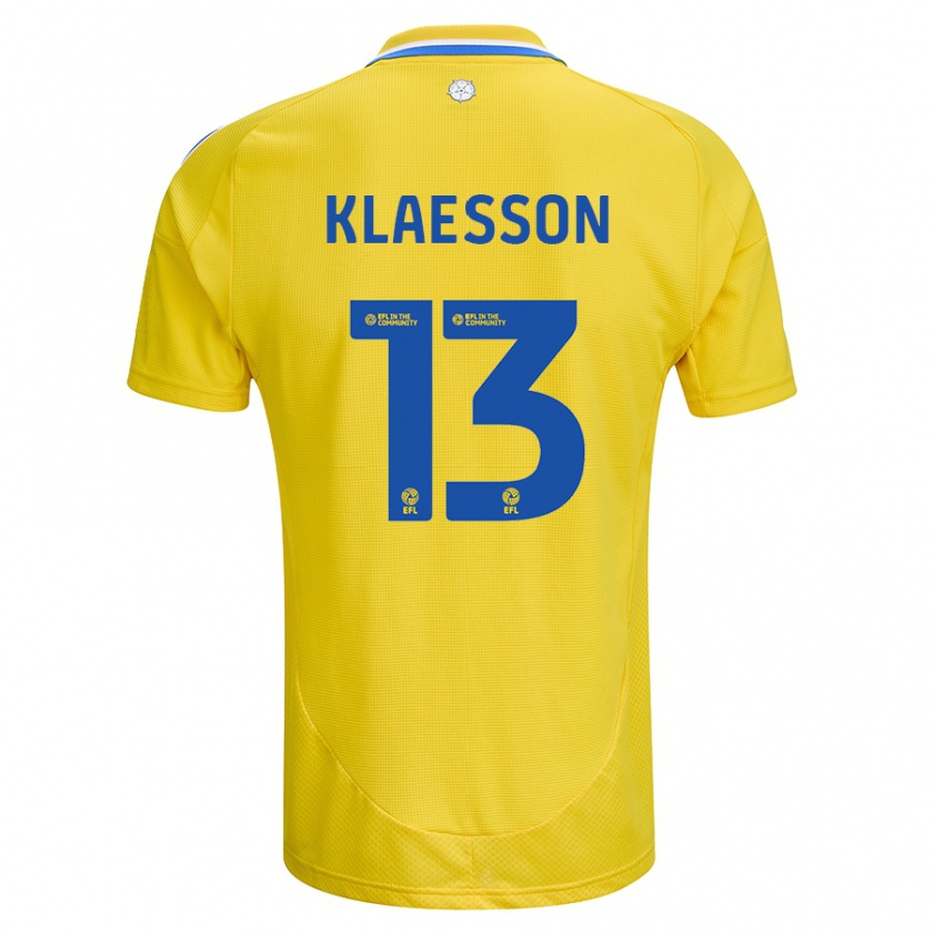 Kandiny Enfant Maillot Kristoffer Klaesson #13 Jaune Bleu Tenues Extérieur 2024/25 T-Shirt