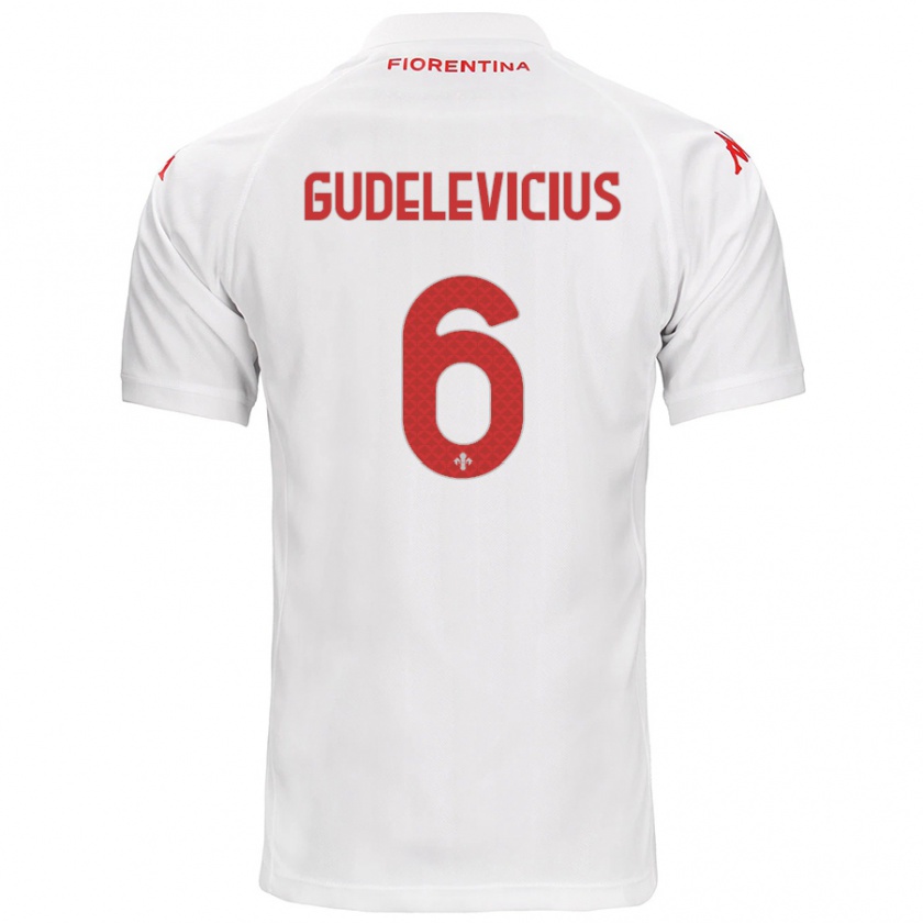 Kandiny Enfant Maillot Ernestas Gudelevicius #6 Blanc Tenues Extérieur 2024/25 T-Shirt