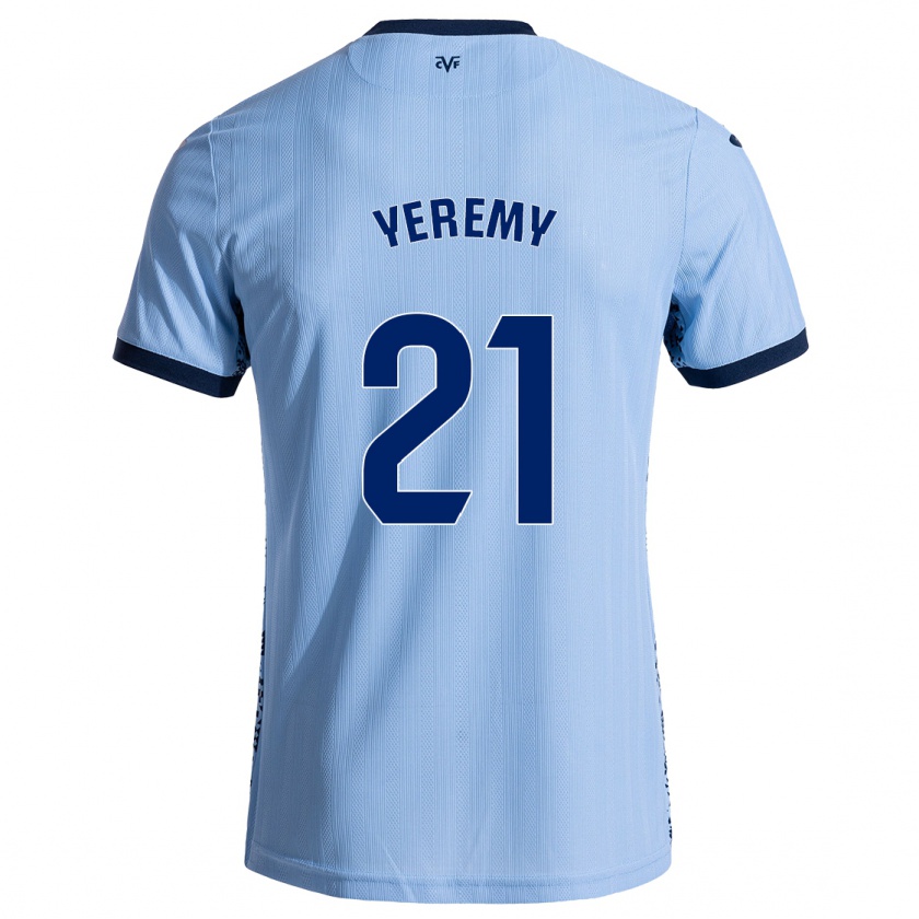 Kandiny Enfant Maillot Yéremy Pino #21 Bleu Ciel Tenues Extérieur 2024/25 T-Shirt