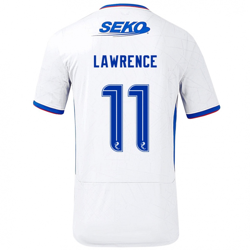 Kandiny Enfant Maillot Tom Lawrence #11 Blanc Bleu Tenues Extérieur 2024/25 T-Shirt