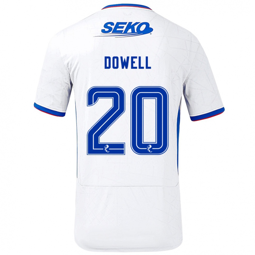 Kandiny Enfant Maillot Kieran Dowell #20 Blanc Bleu Tenues Extérieur 2024/25 T-Shirt