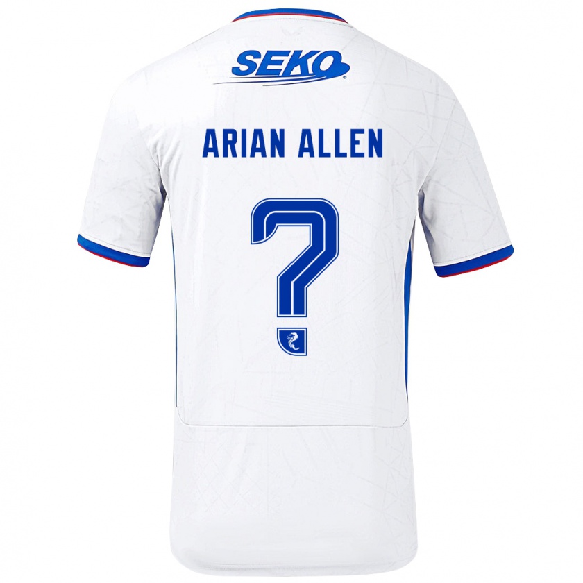 Kandiny Enfant Maillot Arian Allen #0 Blanc Bleu Tenues Extérieur 2024/25 T-Shirt