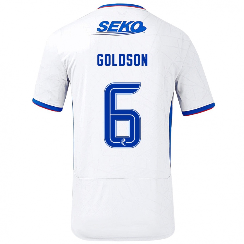 Kandiny Enfant Maillot Connor Goldson #6 Blanc Bleu Tenues Extérieur 2024/25 T-Shirt