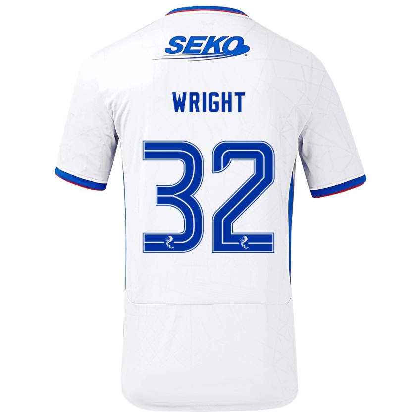 Kandiny Enfant Maillot Kieran Wright #32 Blanc Bleu Tenues Extérieur 2024/25 T-Shirt