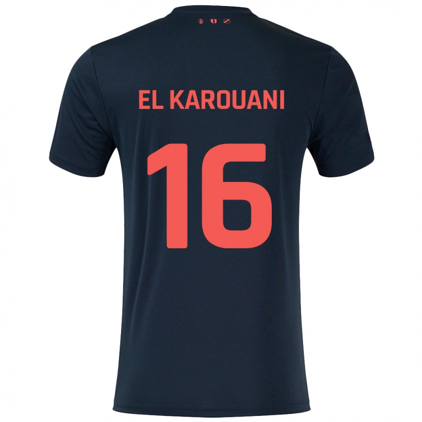 Kandiny Enfant Maillot Souffian El Karouani #16 Noir Rouge Tenues Extérieur 2024/25 T-Shirt