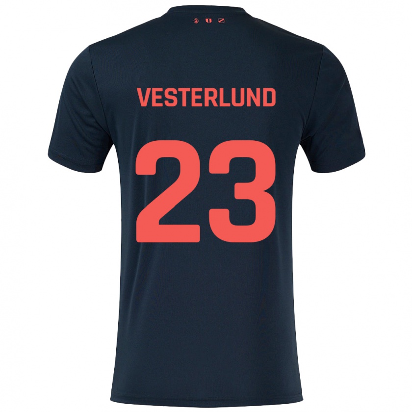 Kandiny Enfant Maillot Niklas Vesterlund #23 Noir Rouge Tenues Extérieur 2024/25 T-Shirt