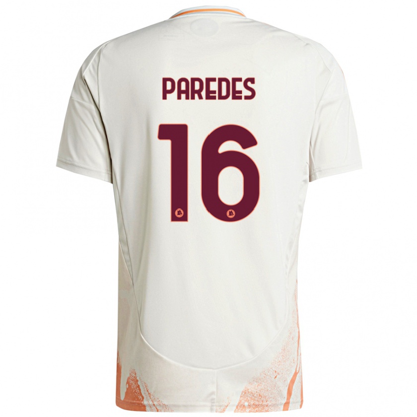 Kandiny Enfant Maillot Leandro Paredes #16 Crème Blanc Orange Tenues Extérieur 2024/25 T-Shirt