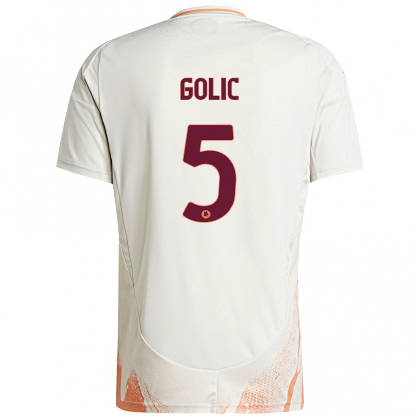 Kandiny Enfant Maillot Lovro Golic #5 Crème Blanc Orange Tenues Extérieur 2024/25 T-Shirt