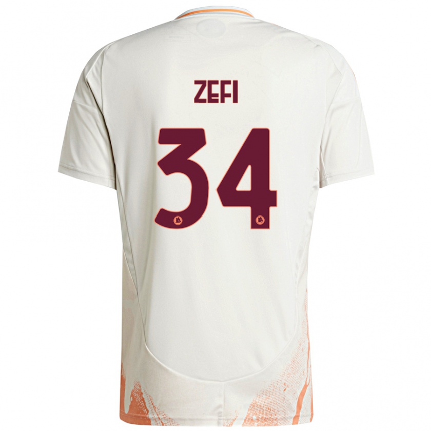 Kandiny Enfant Maillot Kevin Zefi #34 Crème Blanc Orange Tenues Extérieur 2024/25 T-Shirt