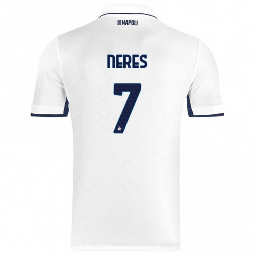 Kandiny Enfant Maillot David Neres #7 Blanc Bleu Royal Tenues Extérieur 2024/25 T-Shirt