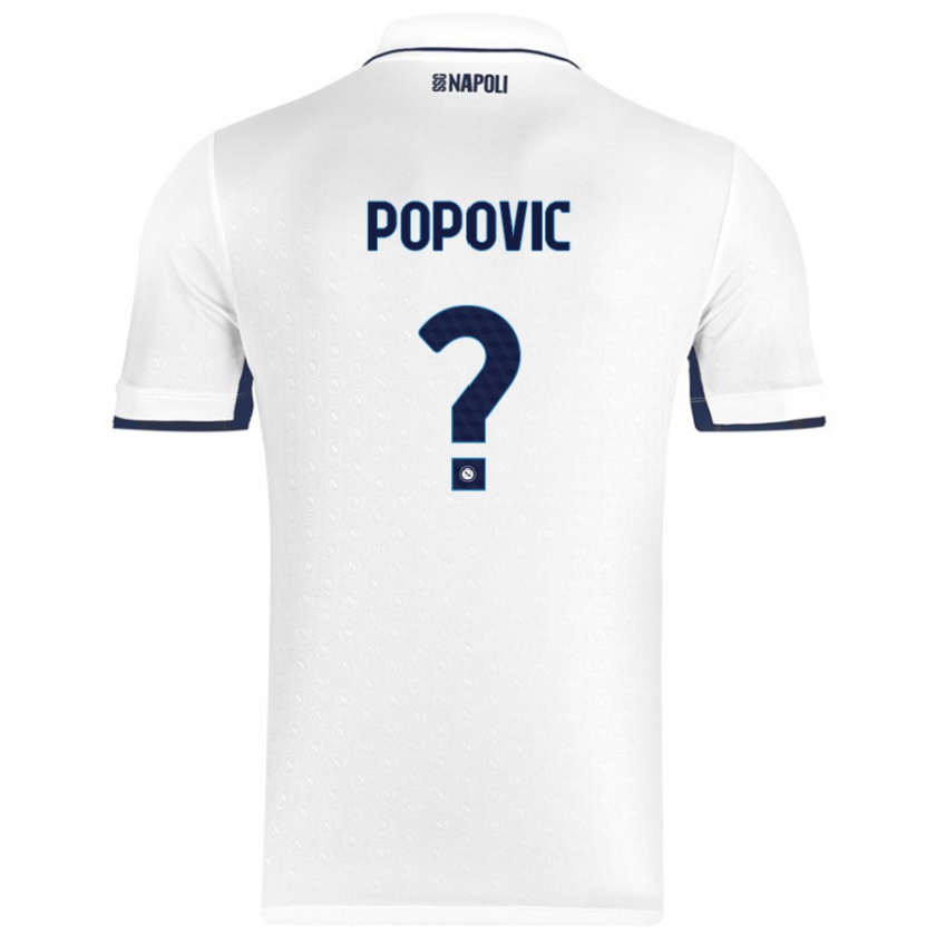 Kandiny Enfant Maillot Matija Popovic #0 Blanc Bleu Royal Tenues Extérieur 2024/25 T-Shirt