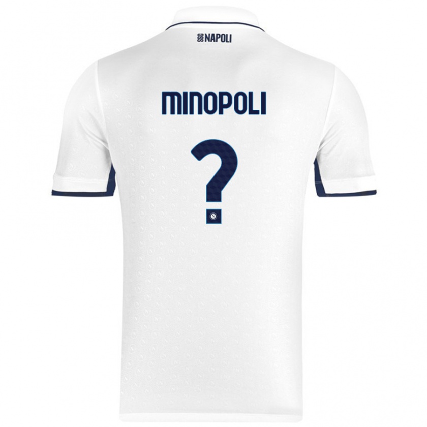 Kandiny Enfant Maillot Francesco Minopoli #0 Blanc Bleu Royal Tenues Extérieur 2024/25 T-Shirt