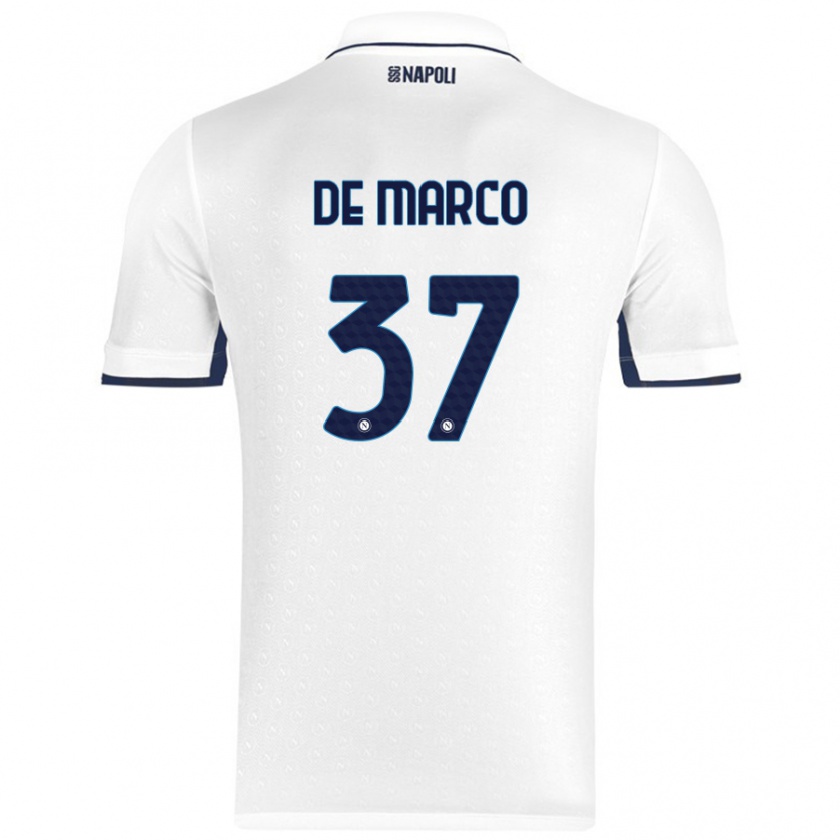 Kandiny Enfant Maillot Francesco De Marco #37 Blanc Bleu Royal Tenues Extérieur 2024/25 T-Shirt