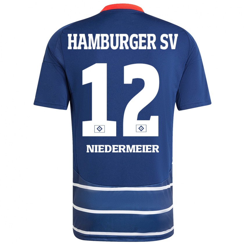 Kandiny Enfant Maillot Philipp Niedermeier #12 Bleu Foncé Tenues Extérieur 2024/25 T-Shirt