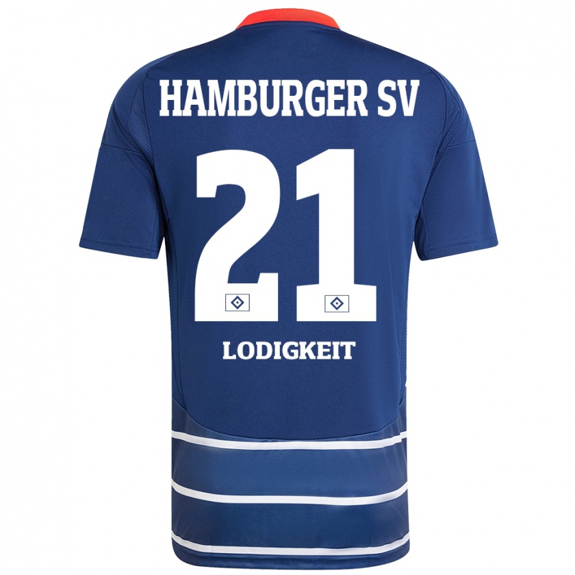 Kandiny Enfant Maillot Luis Lodigkeit #21 Bleu Foncé Tenues Extérieur 2024/25 T-Shirt