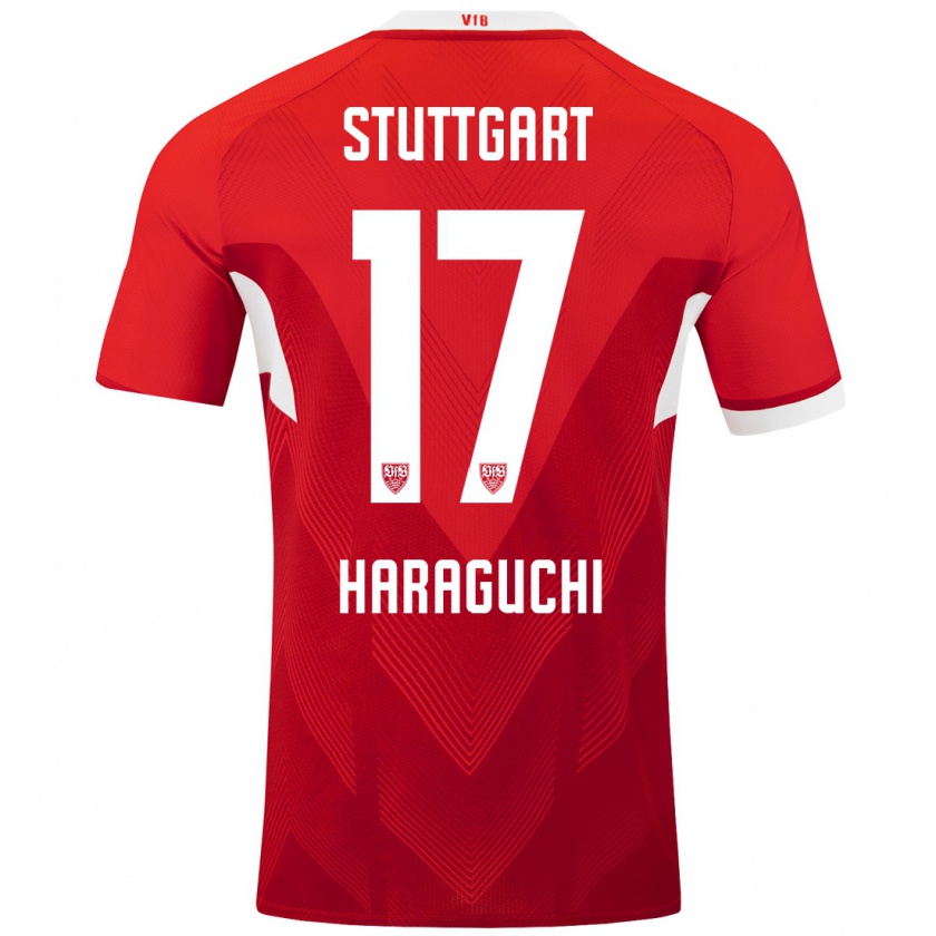 Kandiny Enfant Maillot Genki Haraguchi #17 Blanc Rouge Tenues Extérieur 2024/25 T-Shirt