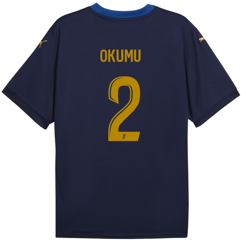 Kandiny Enfant Maillot Joseph Okumu #2 Bleu Marine Doré Tenues Extérieur 2024/25 T-Shirt