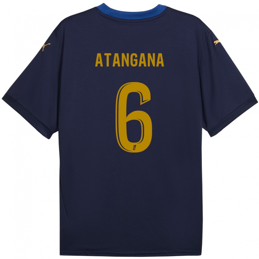 Kandiny Enfant Maillot Valentin Atangana #6 Bleu Marine Doré Tenues Extérieur 2024/25 T-Shirt